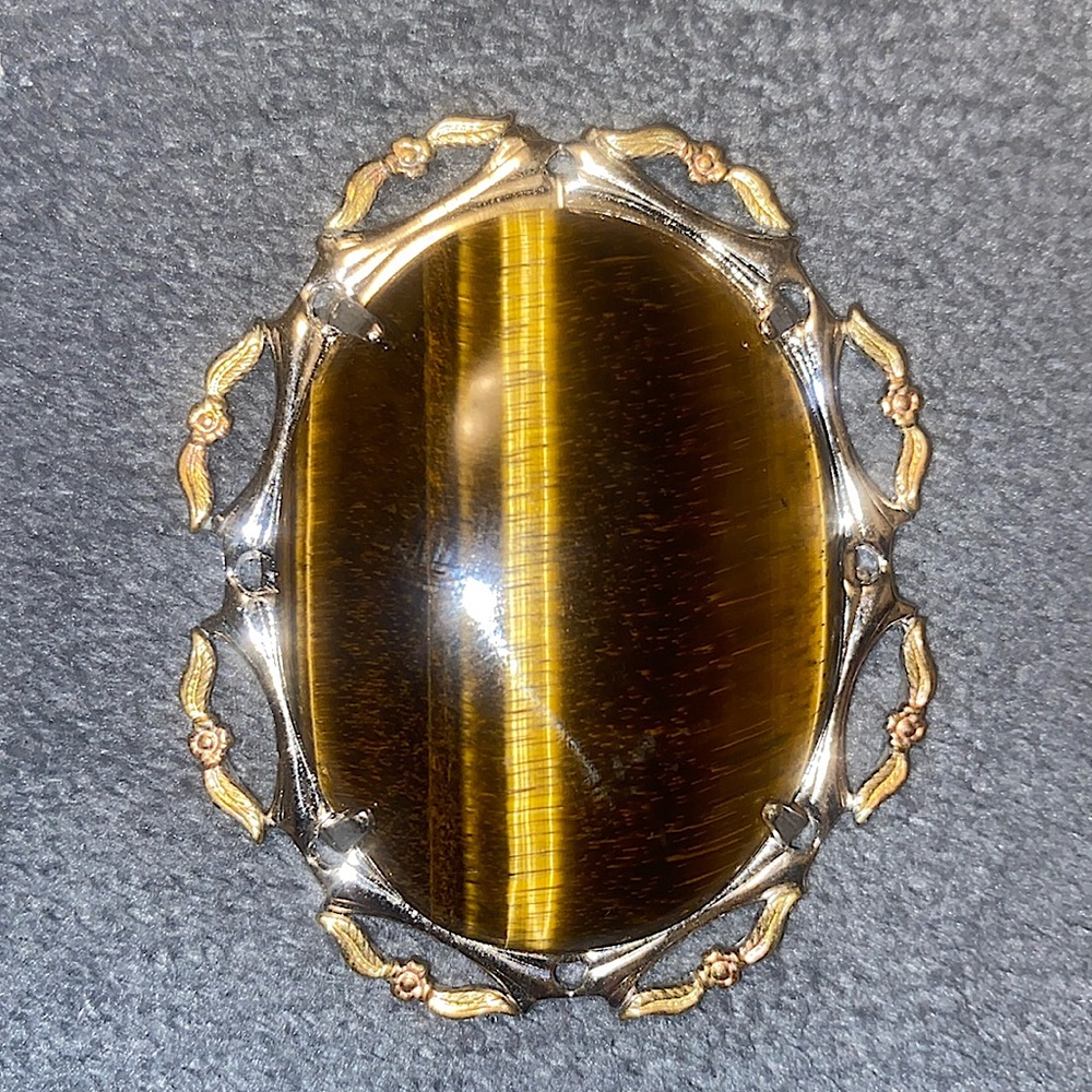 JJJ Sterling & Gold Tigers Eye Brooch or pendant